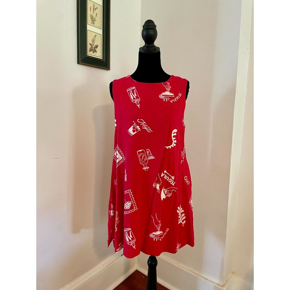 Red Paper Heart Linen Blend Tequila Mojito Mini Shift Dress M